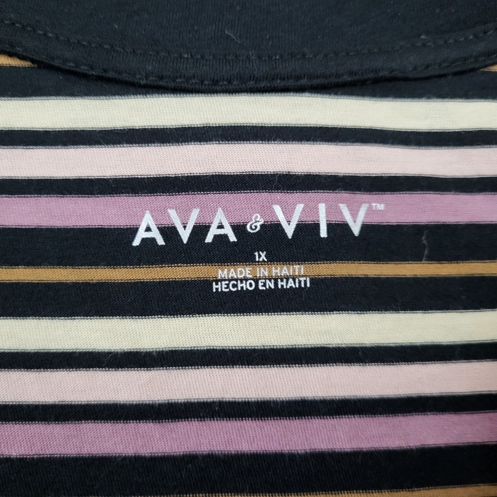Ava & Viv Womens 1X Striped Long Sleeve Scoop Neck Tee Black Purple Pink NEW - Picture 3 of 14